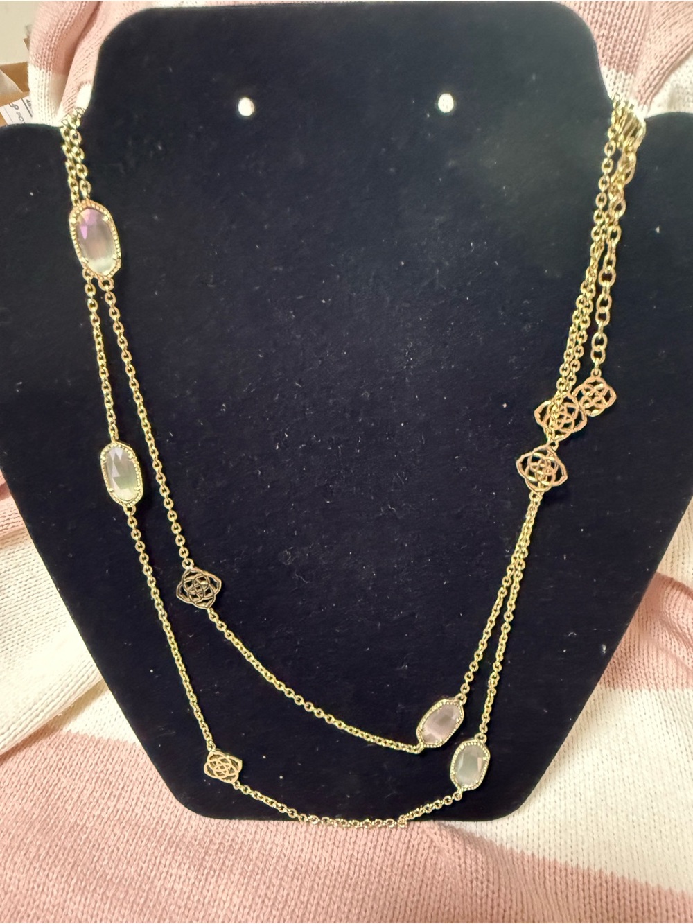 Kendra Scott Sonya Gold Layered Necklace with Pink/Opalescent Stones
